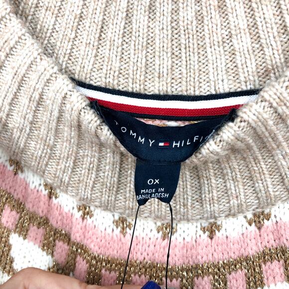 TOMMY HILFIGER Half Snowflake Sweater 0X Beige Raglan Pullover NWT - Picture 8 of 10